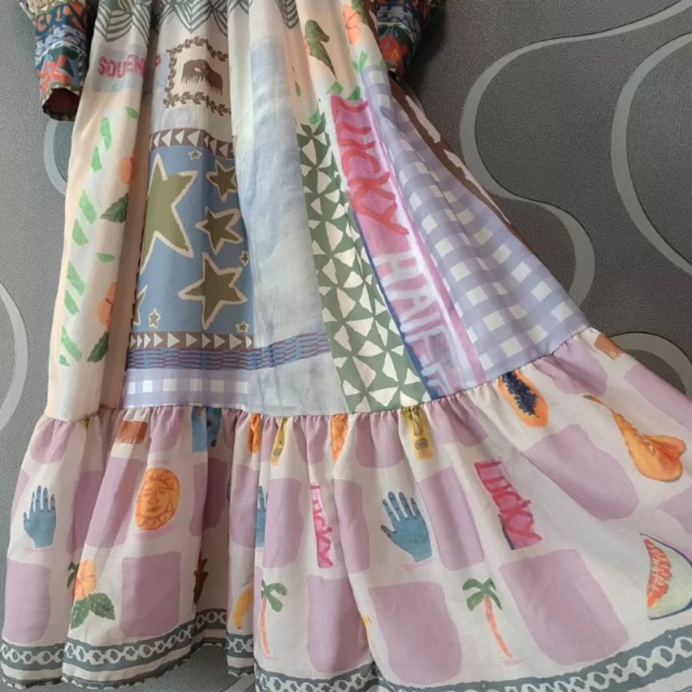 Patchwork Floral Maxi Dress in Pastel Green and Lavender - Picture 4 of 4